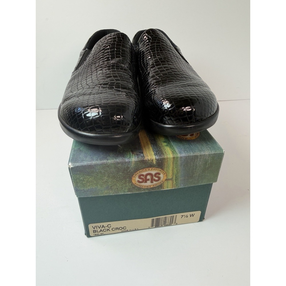 SAS‎ Viva Women's Shoes Slip On Black Croc Leather 7 1/2 W
